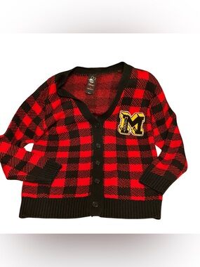 Disney x Forever 21 Mickey Mouse Black Red Buffalo Plaid Cardigan Sweater Large
